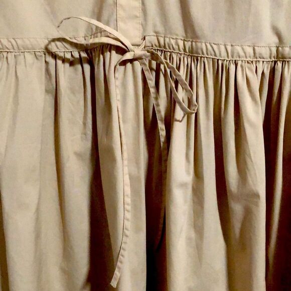 Gap Size L Tall Balloon Sleeve Mini Dress in Sand Khaki Tan Buttons Tie Waist - Picture 3 of 7